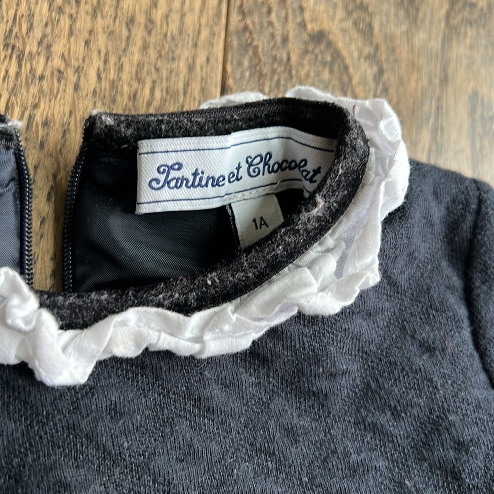 Tartine et chocolat long sleeve navy white collar dress 1A 12 months baby - Picture 4 of 5